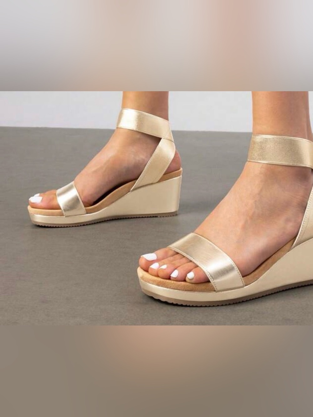 SHEIN Metallic Champagne Ankle-Strap Wedge Sandals